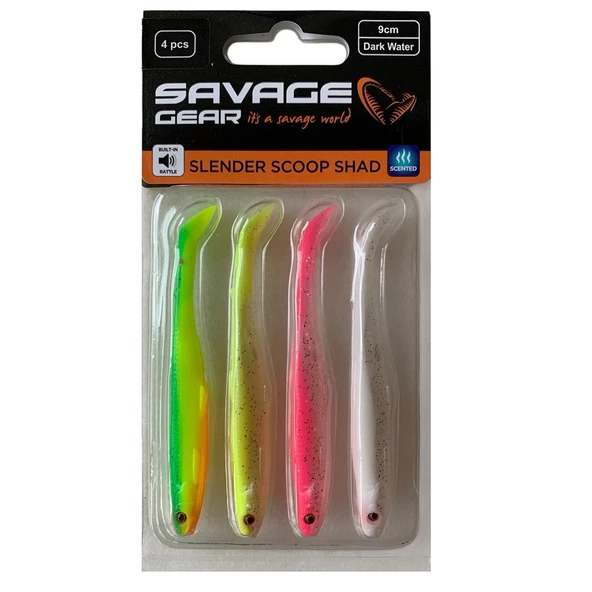 Savage Gear Slender Scoop Shad 9cm 4gr Dark Water Mix 4 Adet (İğnesiz)