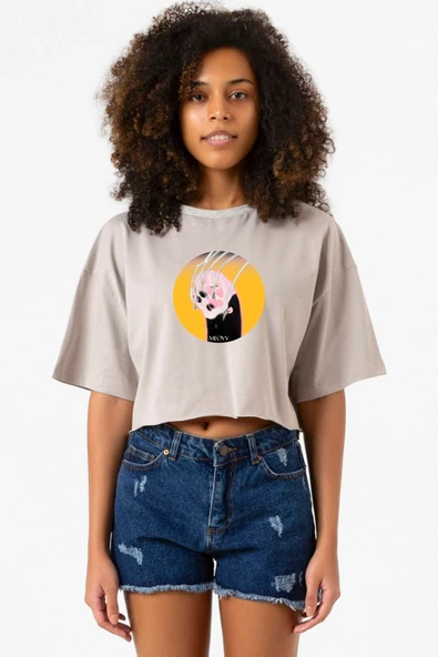 Meovv Meow Taş Rengi Kadın Crop Kapşonlu