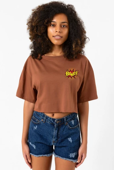 Big Bang Theory Bang Logo Kahverengi Kadın Crop Tshirt ürün görseli 1
