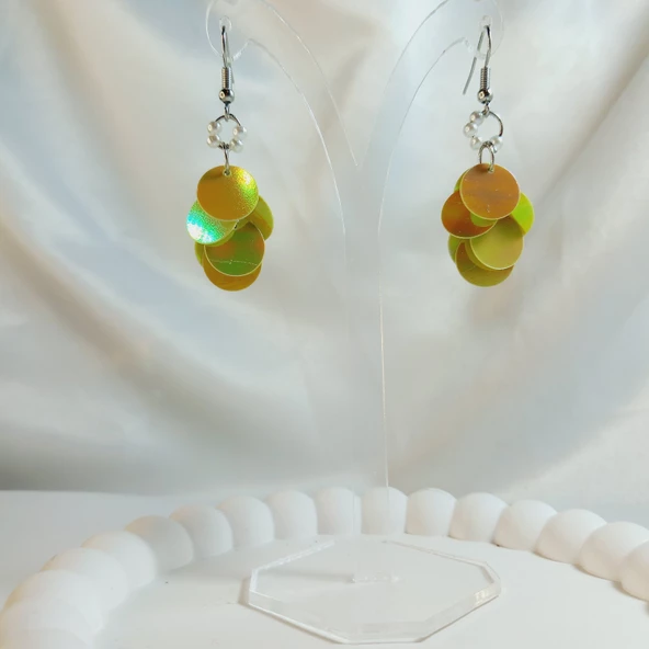 Krem İnci Boncuk Yuvarlak Pul Boncuk Aesthetic Soft Vibes Vintage Hediyelik Tasarım Sallantılı Küpe - 2