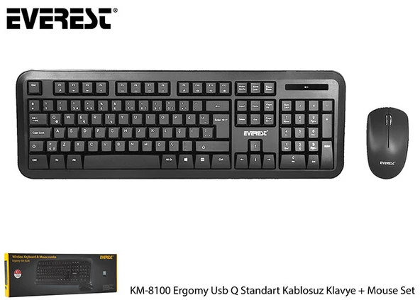 Everest KM-8100 Ergomy Usb Kablosuz Q Standart Klavye + Mouse Set