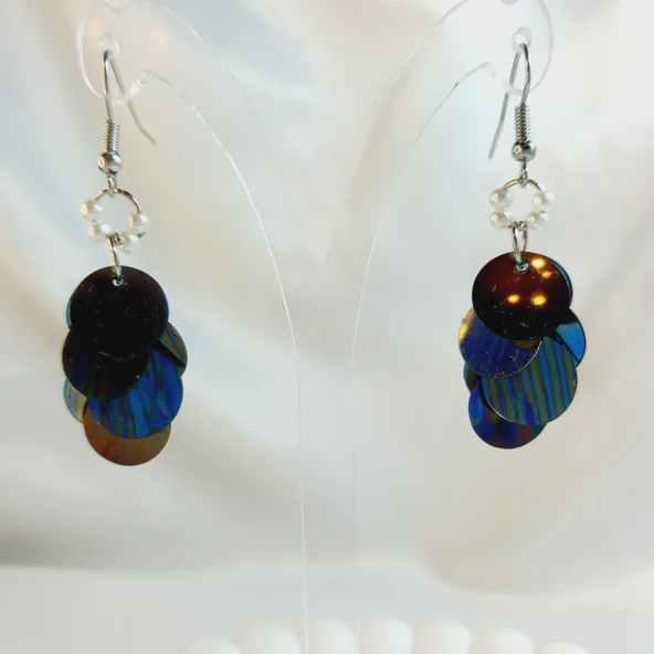 Siyah İnci Boncuk Yuvarlak Pul Boncuk Aesthetic Soft Vibes Vintage Hediyelik Tasarım Sallantılı Küpe - 3