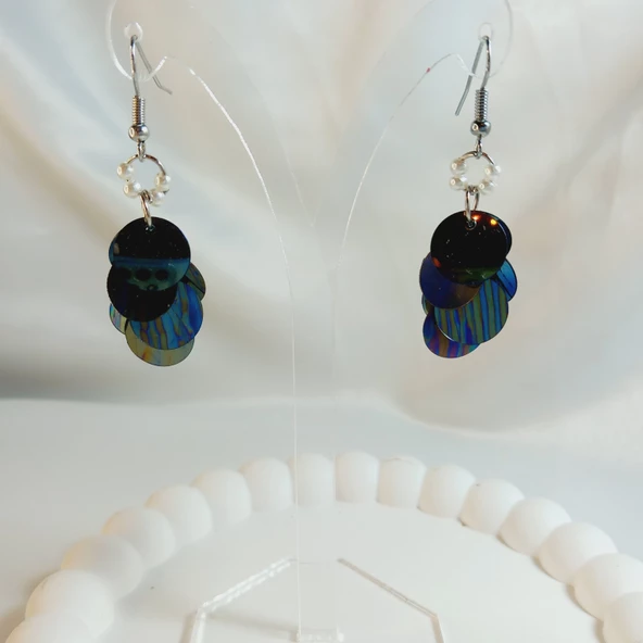 Siyah İnci Boncuk Yuvarlak Pul Boncuk Aesthetic Soft Vibes Vintage Hediyelik Tasarım Sallantılı Küpe - 4