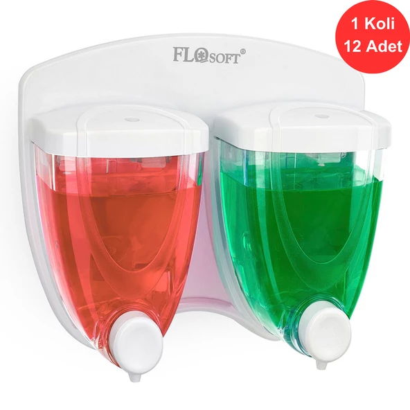 Flosoft İkiz Sıvı Sabun ve Şampuan Dispenseri 350+350 ml (F029) x 12 Adet