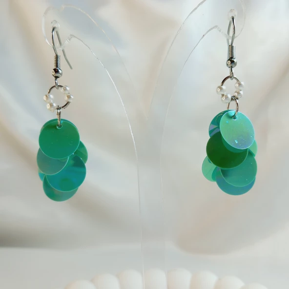 Turkuaz İnci Boncuk Yuvarlak Pul Boncuk Aesthetic Soft Vibes Vintage Hediyelik Tasarım Sallantılı Küpe