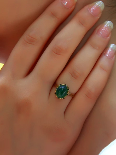 Doğal Taş Yeşil Akik Doğal Taşlı Antik Modelli Ayarlanabilir Kadın Yüzük euy38ya ürün görseli