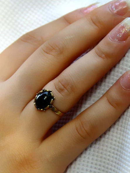 Doğal Taş Oniks Doğal Taşlı Antik Modelli Ayarlanabilir Kadın Yüzük euy38o - Resim 2