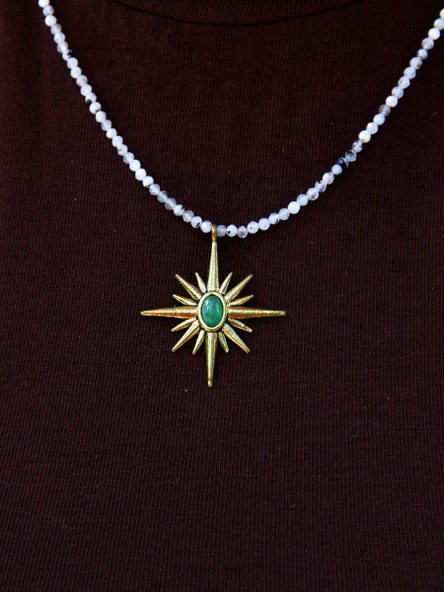 Kuzey Yıldızı Doğal Taşlı Aytaşı Yeşil Akik 3 mm Doğal Taş Kadın Kolye euk21aya - Resim 2