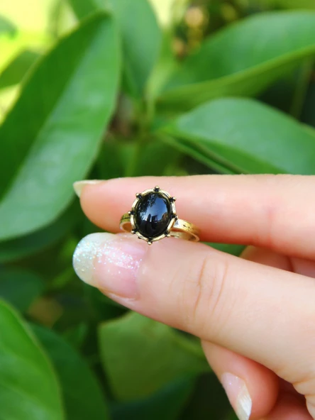 Doğal Taş Oniks Doğal Taşlı Antik Modelli Ayarlanabilir Kadın Yüzük euy38o - Resim 3