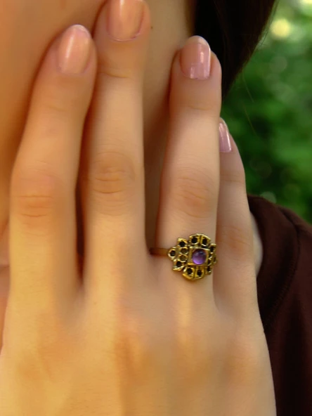 Doğal Taş Ametist Minimal Doğal Taşlı Antik Ayarlanabilir Kadın Yüzük euy37at ürün görseli