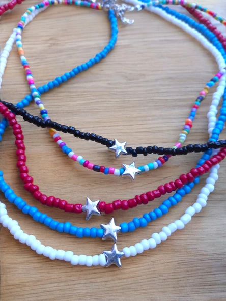 Renkli Kum Boncuk Yıldız Figürlü Boncuk Aesthetic Star Vintage Fairycore Soft Y2K Hediyelik Tasarım Kolye - 4