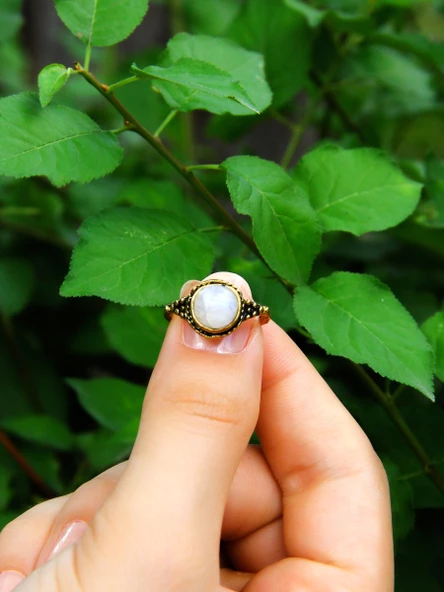Doğal Taş Yuvarlak Aytaşı Doğal Taşlı Kadın Ayarlanabilir Yüzük euy35ay - Resim 3