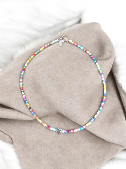 Renkli Kum Boncuk Yıldız Figürlü Boncuk Aesthetic Star Vintage Fairycore Soft Y2K Hediyelik Tasarım Kolye - 3