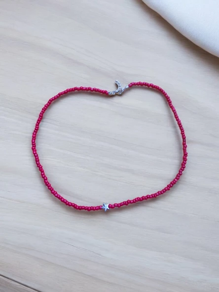 Kırmızı Kum Boncuk Yıldız Figürlü Boncuk Aesthetic Star Vintage Fairycore Soft Y2K Hediyelik Tasarım Kolye - 3