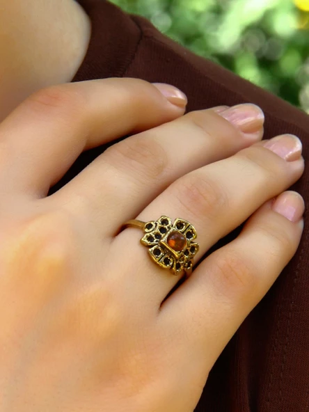 Doğal Taş Akik Minimal Doğal Taşlı Antik Ayarlanabilir Kadın Yüzük euy37a ürün görseli