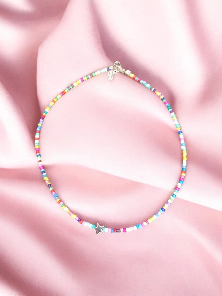 Renkli Kum Boncuk Yıldız Figürlü Boncuk Aesthetic Star Vintage Fairycore Soft Y2K Hediyelik Tasarım Kolye