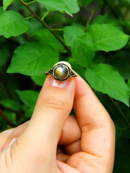 Doğal Taş Yuvarlak Labradorit Doğal Taşlı Kadın Ayarlanabilir Yüzük euy35l - Resim 3