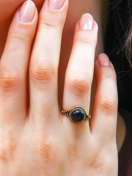 Doğal Taş Yuvarlak Oniks Doğal Taşlı Kadın Ayarlanabilir Yüzük euy35o ürün görseli