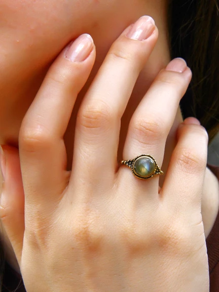 Doğal Taş Yuvarlak Labradorit Doğal Taşlı Kadın Ayarlanabilir Yüzük euy35l ürün görseli