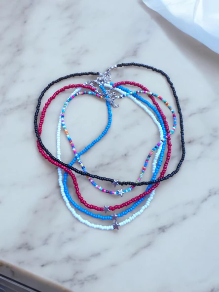 Renkli Kum Boncuk Yıldız Figürlü Boncuk Aesthetic Star Vintage Fairycore Soft Y2K Hediyelik Tasarım Kolye - 5