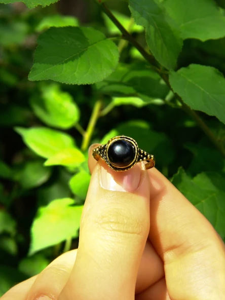 Doğal Taş Yuvarlak Oniks Doğal Taşlı Kadın Ayarlanabilir Yüzük euy35o - Resim 3