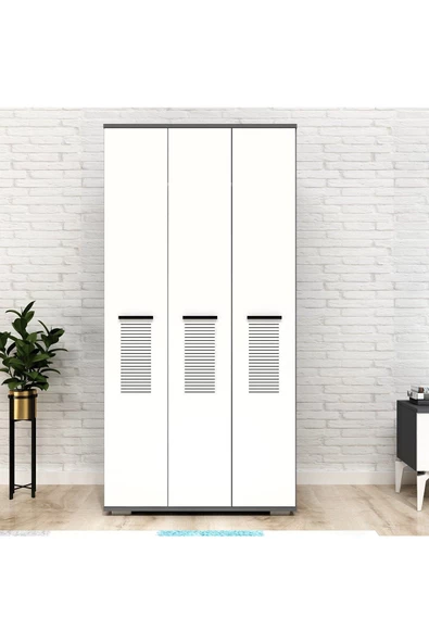 DEMONTE DECOR ASİMO C 3 KAPAKLI GARDIROP ANTRASİT BEYAZ