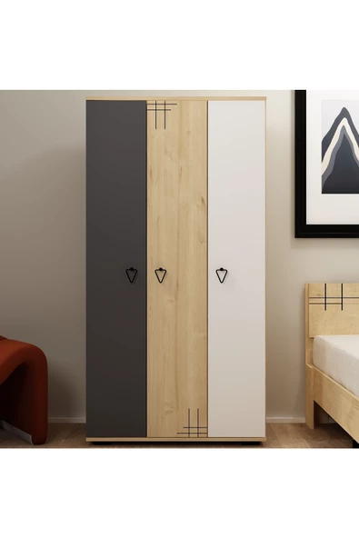 DEMONTE DECOR Aryadd (C) 3 Kapaklı Gardırop Ve Çok Amaçlı Dolap Safirmeşe-antrasit-beyaz