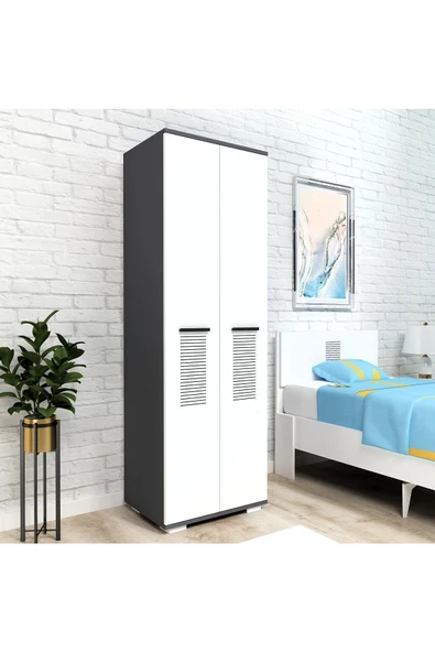 DEMONTE DECOR ASİMO (B) 2 KAPAKLI GARDIROP ANTRASİT-BEYAZ - 2