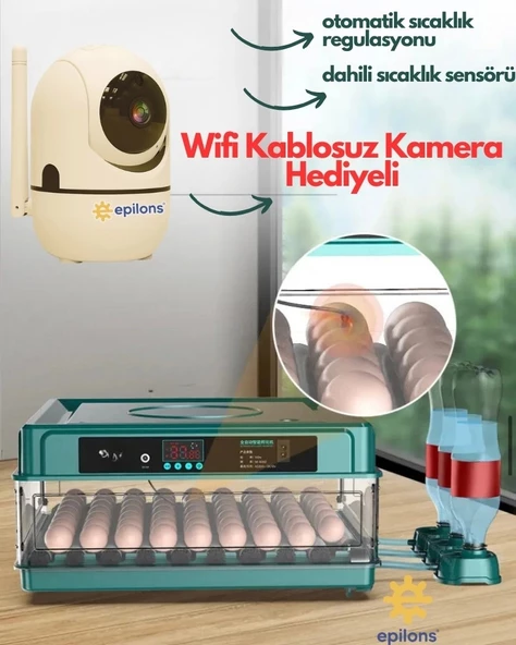 130 Yumurtalık Tam Otomatik Kuluçka Makinesi Wi-Fi Kamera Hediyeli Yedek Motorlu Profesyonel Tavuk Kaz Ördek Bıldırcın G