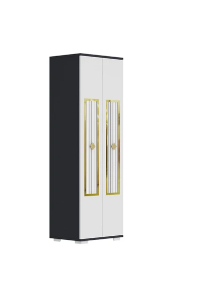 DEMONTE DECOR NORRA (B) 2 KAPAKLI ÇOK AMAÇLI DOLAP ANTRASİT-BEYAZ-ALTIN - 4
