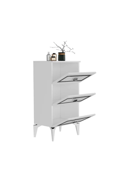 DEMONTE DECOR NORRA (H) 3 Kapaklı Etejer-şifonyer BEYAZ-GÜMÜŞ - 6