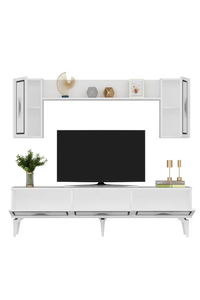 DEMONTE DECOR VANNESSA 180 CM  TV ÜNİTESİ TAKIMI BEYAZ-GÜMÜŞ - 4