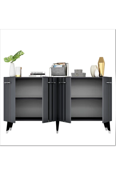 DEMONTE DECOR ASSEL TV ÜNİTESİ ve KONSOL 2'Lİ SALON TAKIMI ANTRASİT-GÜMÜŞ - 5