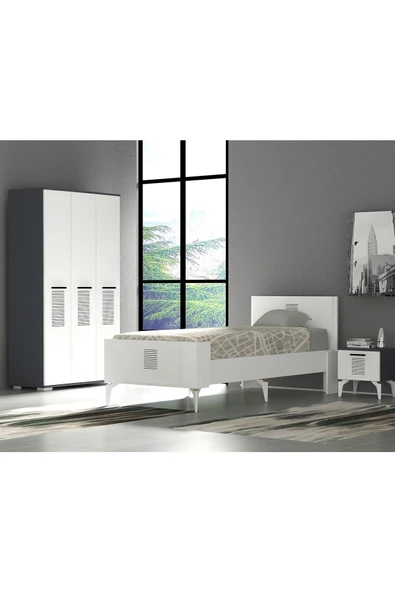 DEMONTE DECOR Asimo Çocuk Genç Odası Takımı (G-L-C) Antrasit-Beyaz