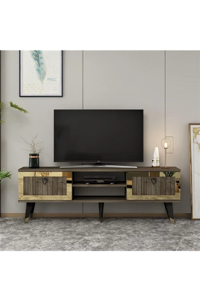 DEMONTE DECOR LİİDYA TV SEHPASI (ALT MODÜL) CEVİZ-ALTIN