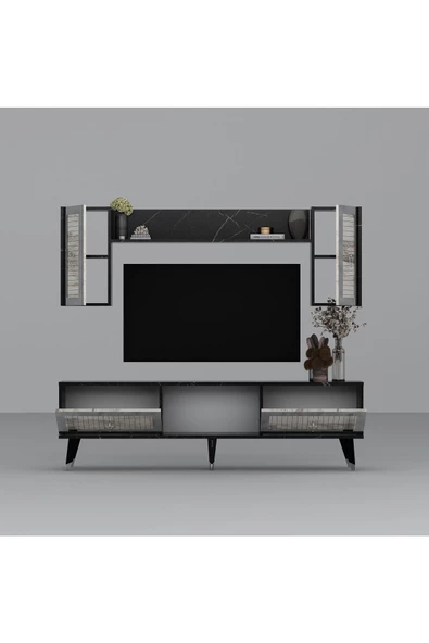 DEMONTE DECOR BORAA TV ÜNİTESİ, ORTA SEHPA VE  KONSOL 3'LÜ SALON TAKIMI ROYALMERMER-EFESMERMER-GÜMÜŞ - 4