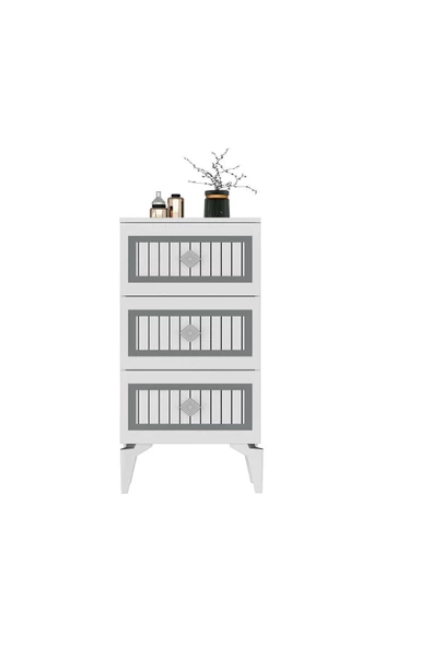 DEMONTE DECOR NORRA (H) 3 Kapaklı Etejer-şifonyer BEYAZ-GÜMÜŞ - 4