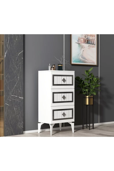 DEMONTE DECOR NORRA (H) 3 Kapaklı Etejer-şifonyer BEYAZ-GÜMÜŞ - 2