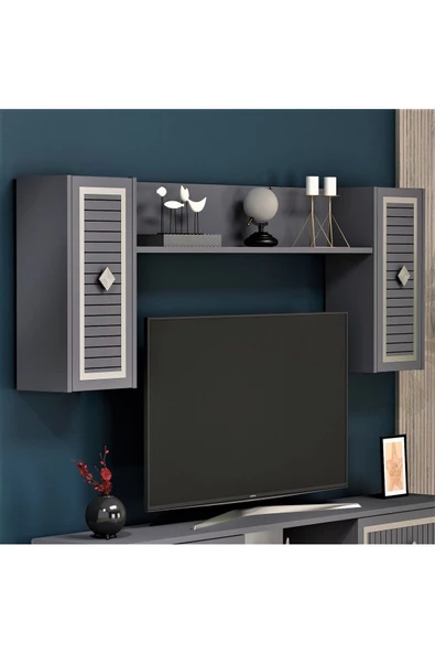 DEMONTE DECOR NİLL ŞÖMİNELİ TV ÜNİTESİ TAKIMI ANTRASİT GÜMÜŞ - 6