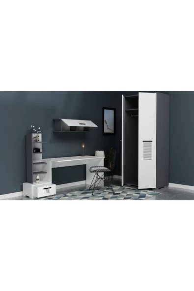 DEMONTE DECOR Asimo Çocuk Genç Odası Takımı (P-T-B) Antrasit-beyaz - 2