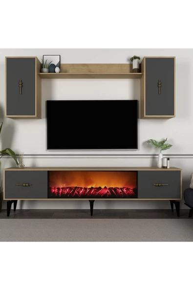 DEMONTE DECOR Sinta 180 Cm Şömineli (B) Tv Ünitesi Takımı Safir-antrasit
