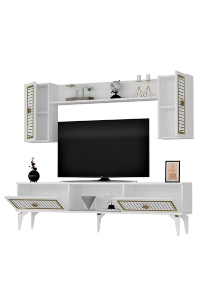DEMONTE DECOR NİLL TV ÜNİTESİ TAKIMI BEYAZ-ALTIN - 8