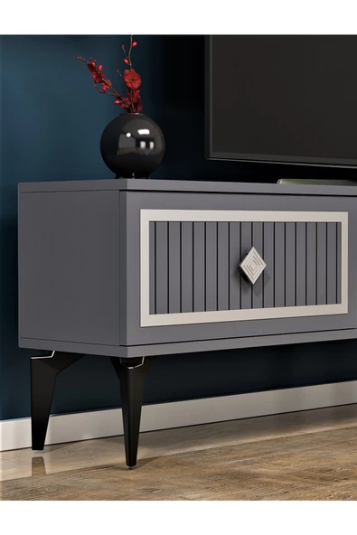 DEMONTE DECOR NİLL ŞÖMİNELİ TV SEHPASI ANTRASİT-GÜMÜŞ - 3