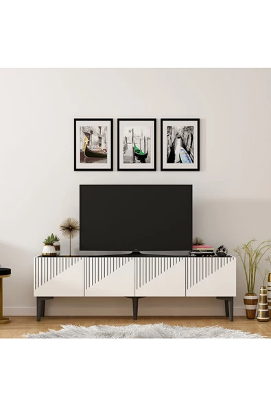 DEMONTE DECOR DRAWDD TV SEHPASI , KONSOL VE ORTA SEHPA 3'lü SALON TAKIMI BEYAZ-ROYALMERMER - 5