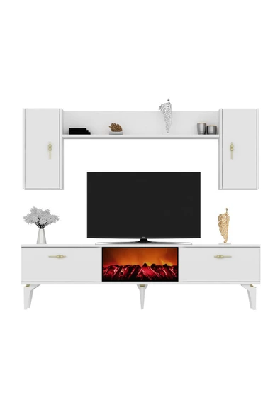 DEMONTE DECOR Rüyam Şömineli Tv Ünitesi Takımı Beyaz-beyaz - 4