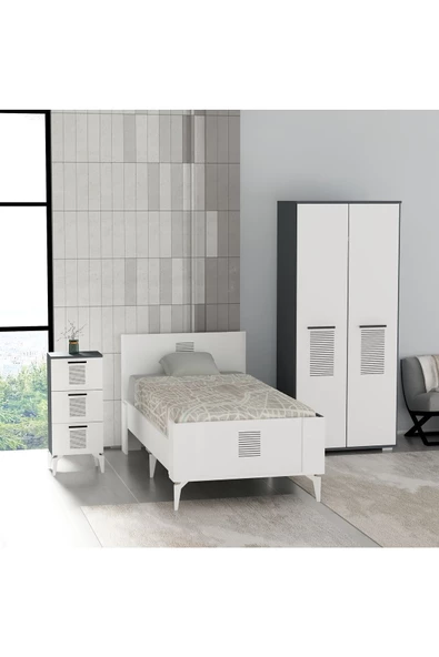 DEMONTE DECOR Asimo Çocuk Genç Odası Takımı (H-L-B) Antrasit-Beyaz