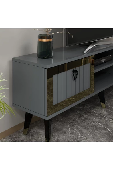 DEMONTE DECOR LİİDYA TV SEHPASI (ALT MODÜL) ANTRASİT-ALTIN - 3