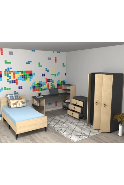 DEMONTE DECOR NİRVANNA ÇOCUK GENÇ ODASI (C-L-S-P) ANTRASİT-SAFİRMEŞE - 8