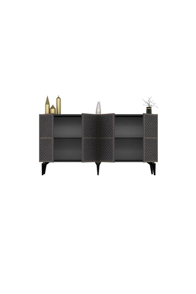 DEMONTE DECOR MERRLİN TV ÜNİTESİ,KONSOL ve ORTA SEHPA 3'LÜ SALON TAKIMI ANTRASİT-CEVİZ - 5