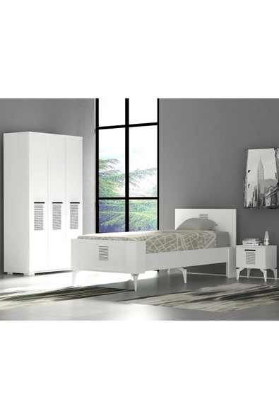 DEMONTE DECOR Asimo Çocuk Genç Odası Takımı (G-L-C) Beyaz-Beyaz